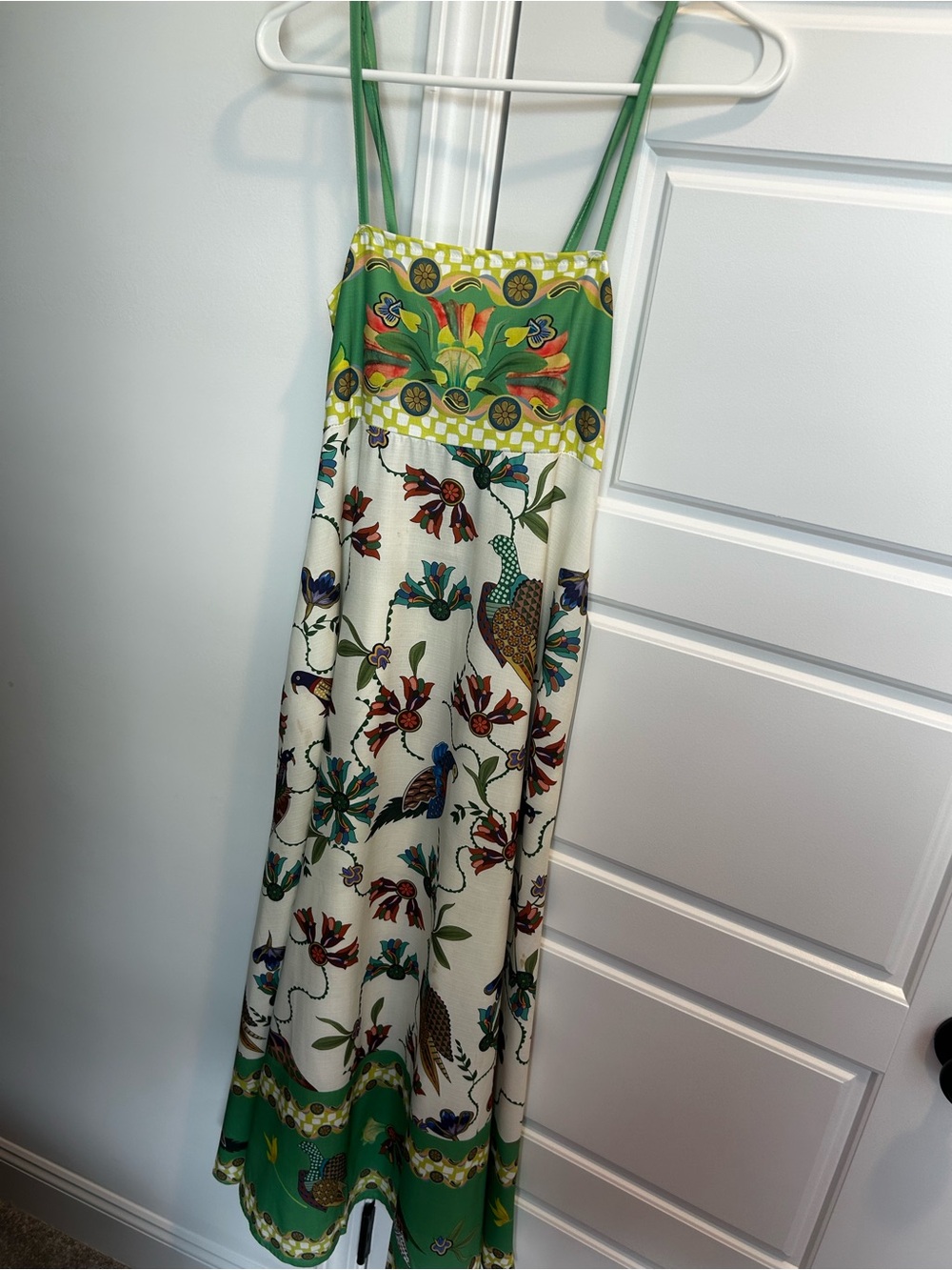 Amazon Green and Cream Floral Maxi Dress with Strappy Shoulders